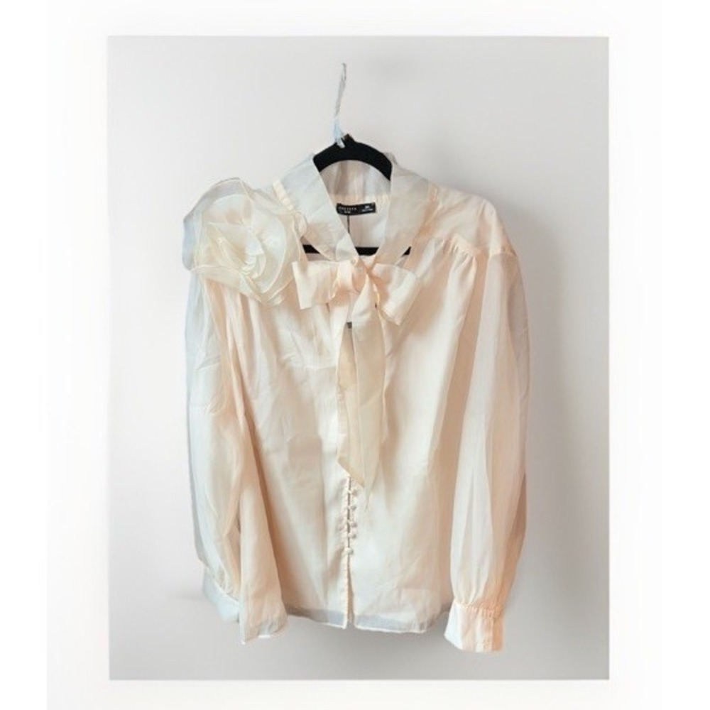 Women's Plus Size 3X Blush Top with A Bow Neckline Long Sleeves New with Tags